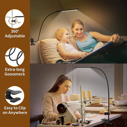 LED Clip On Desk Lamp With Clamp Dimmable USB Reading Light 2