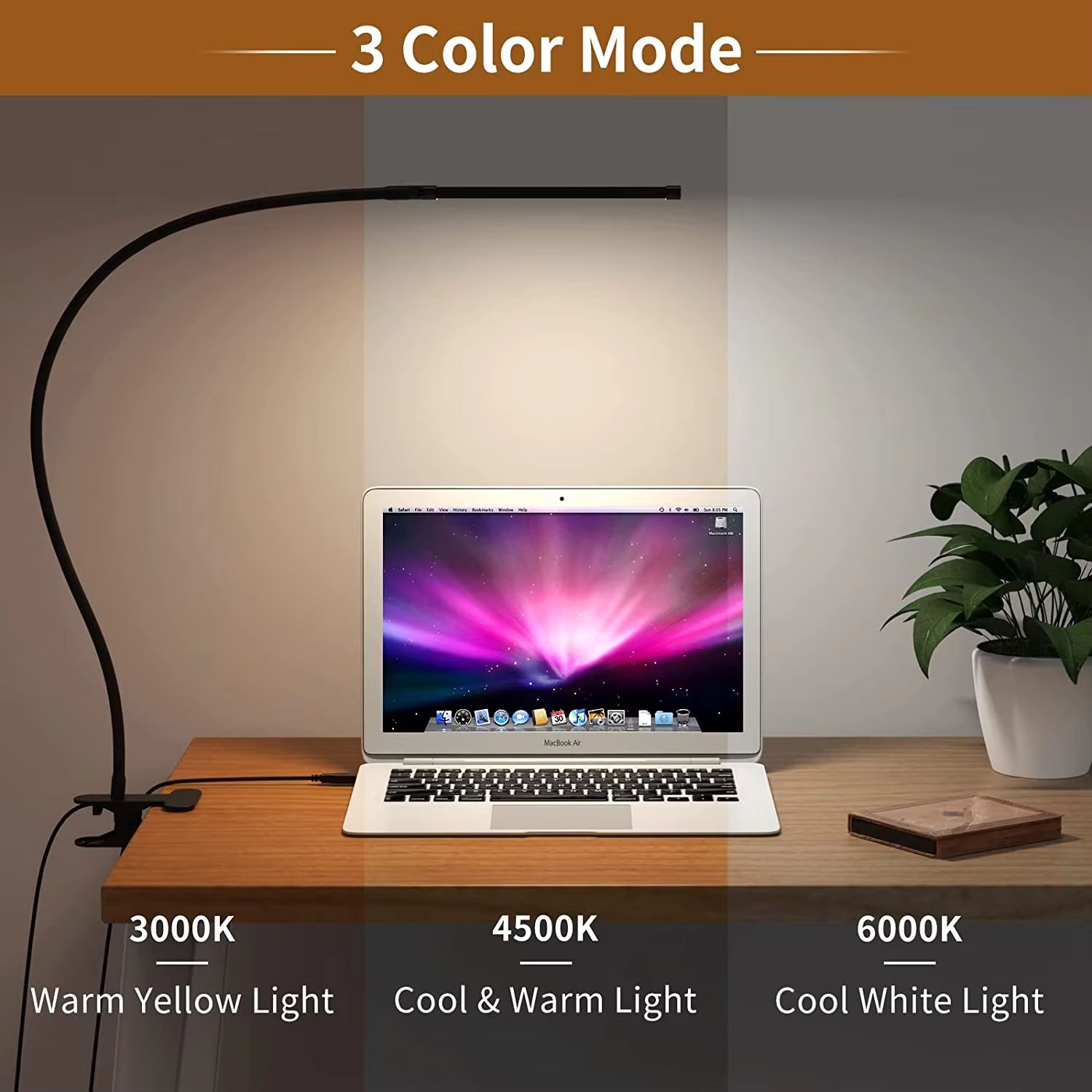 LED Clip On Desk Lamp With Clamp Dimmable USB Reading Light 3