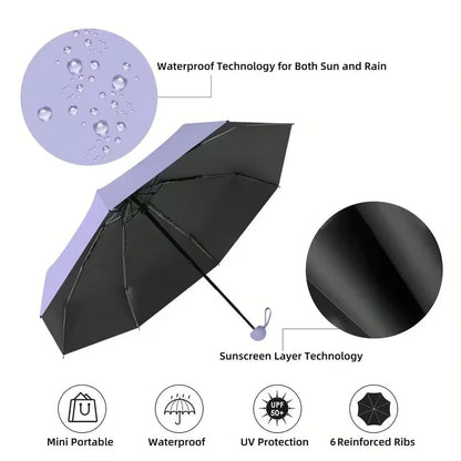 Portable Mini Umbrella With UV Coating And Reinforced Ribs For Sunny And Rainy Days 3