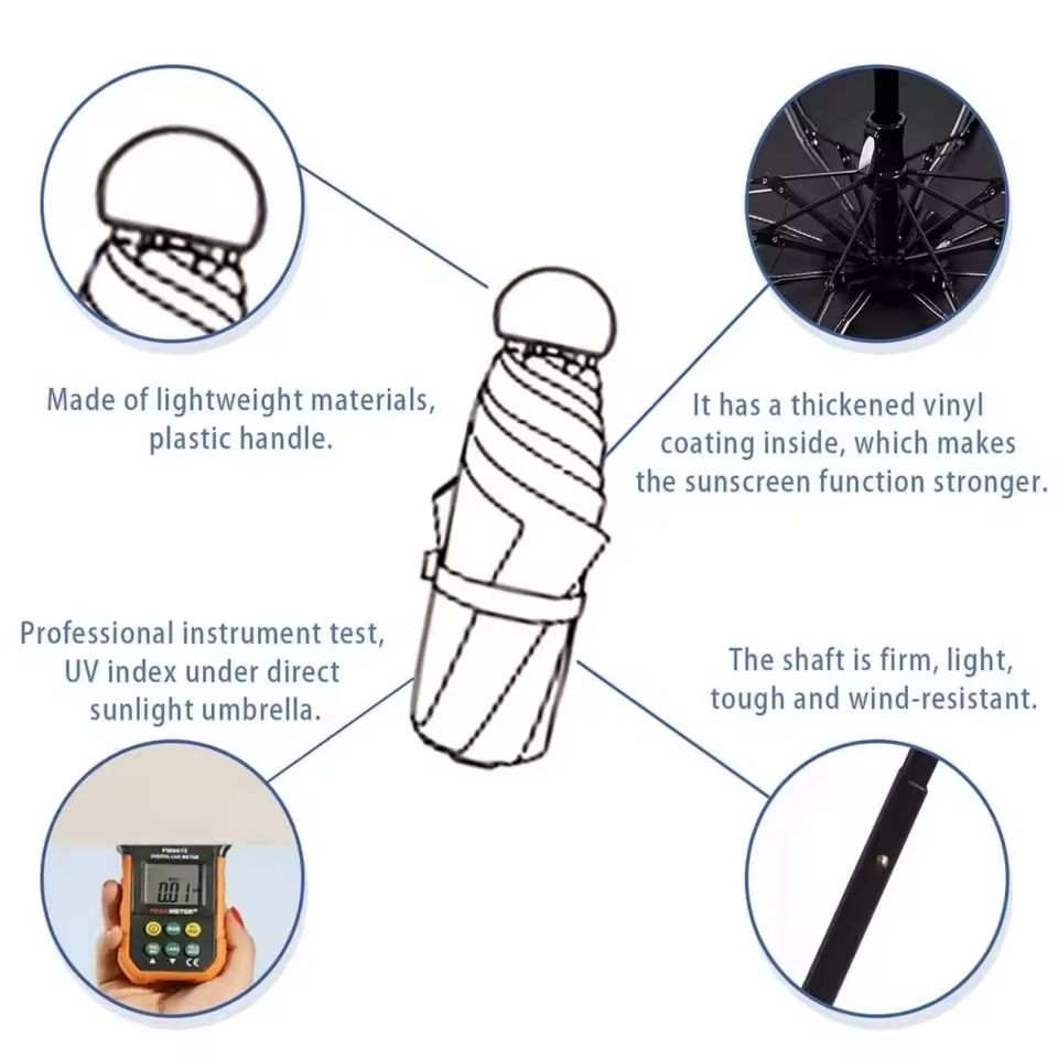 Portable Mini Umbrella With UV Coating And Reinforced Ribs For Sunny And Rainy Days 5