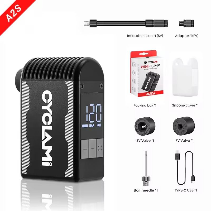 Portable Electric Bike Air Pump 120PSI Fast Compressor with Schrader and Presta Valve Compatibility