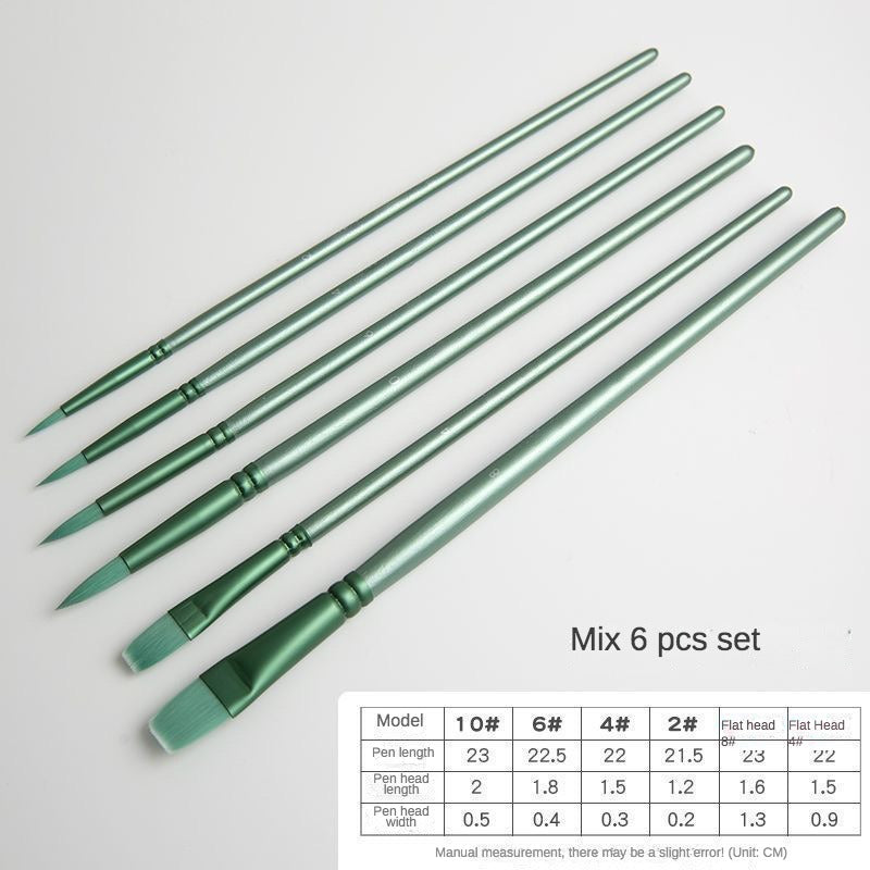 Watercolor Brush Pointed Round Flat Head Soft Hair Set, Ergonomic Nylon Brushes for Beginner's Art Student Hand Drawn