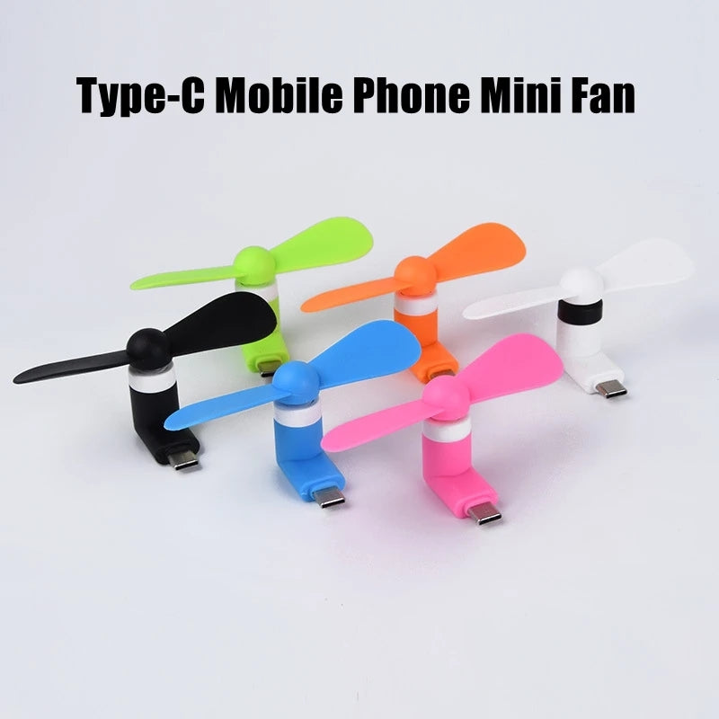 Type-C Creative Mini Portable Mobile Phone Fan, Micro USB Cooling Fan Gadget for Charging Treasure, Power Bank, Tester