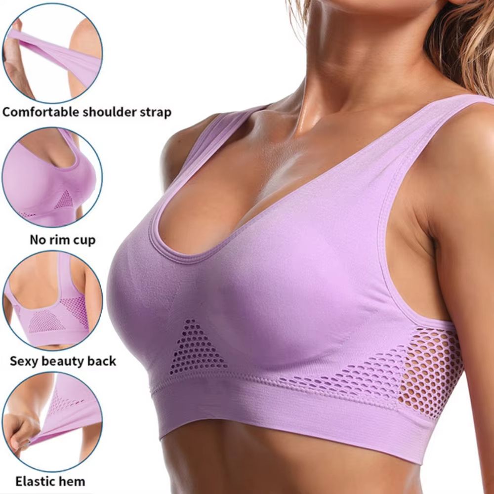 Seamless Mesh PlusSize Wireless Sports Bra 6XL  Breathable Shockproof Crop Top 3