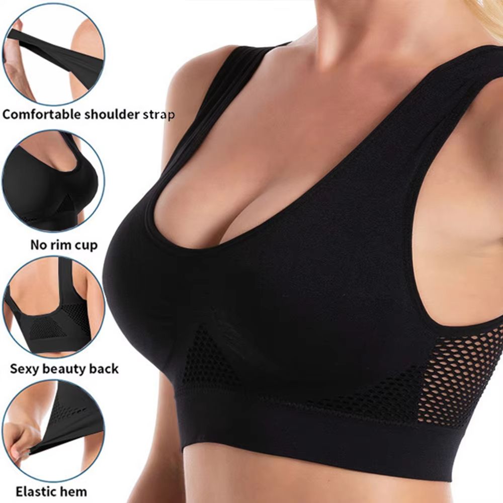 Seamless Mesh Plus-Size Wireless Sports Bra 6XL – Breathable Shockproof Crop Top