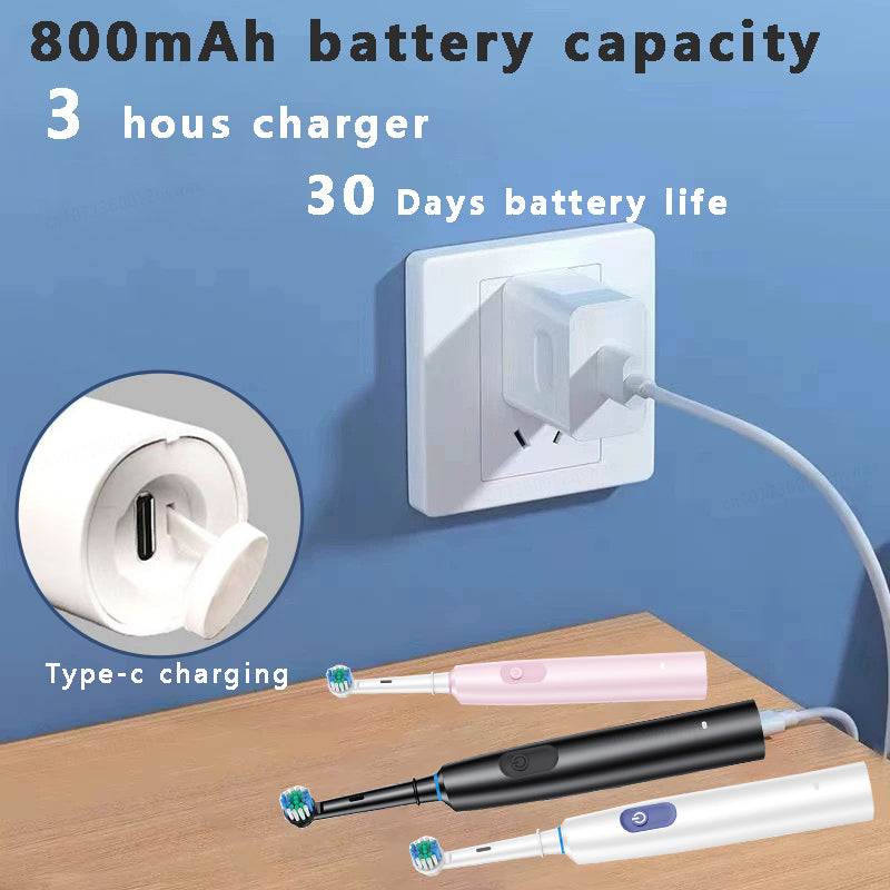 Rechargeable Electric Tooth Brush for Adults, Rotary Cleaning with 8 Brush Heads, 5 Modes, Long-Lasting Battery Power