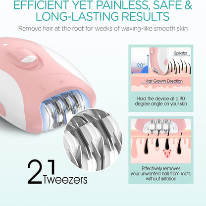 Rechargeable Women Epilator Hair Removal Device for Face, Arms, Bikini Line, Underarms, Legs, Electric Hair Remover