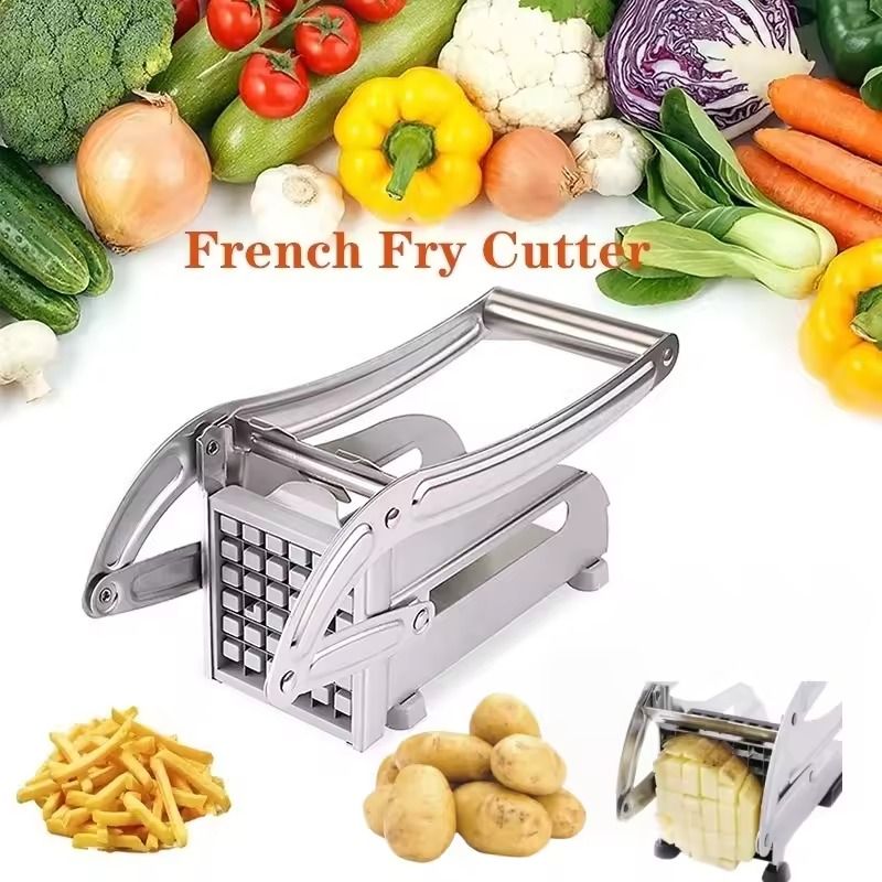Manual Stainless Steel Vegetable Cutter with Dual Blades for Fast Potato and Fries Cutting