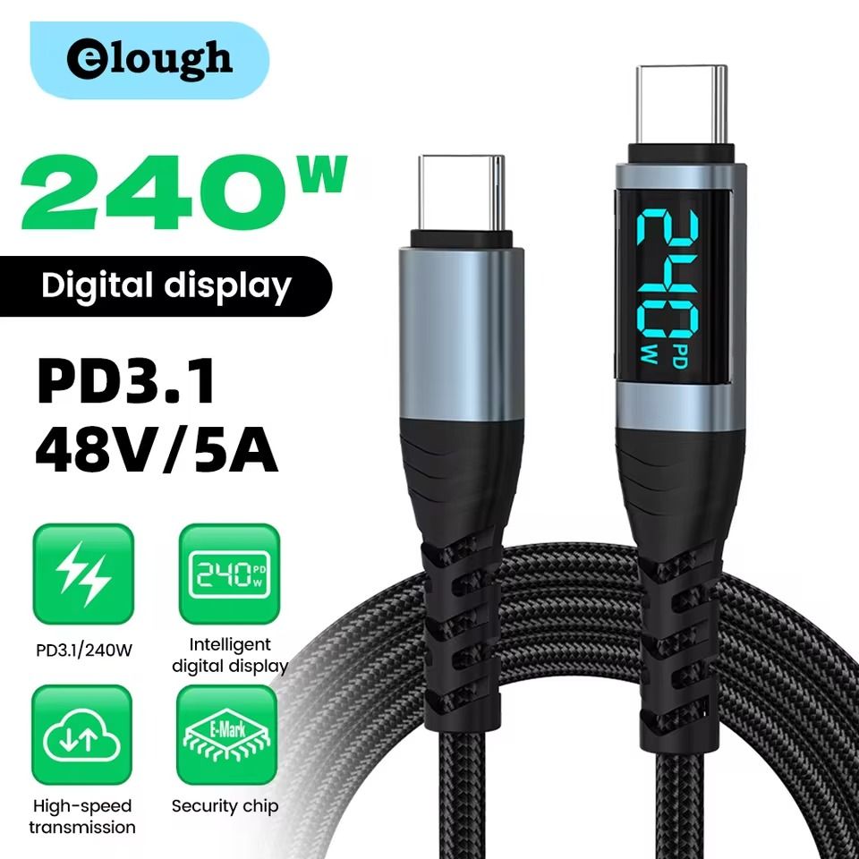 240W Type C to Type C Super Fast Charging Cable with Digital Display for iPhone Samsung Huawei