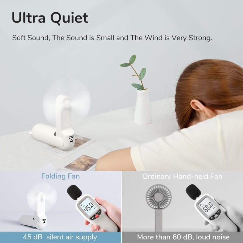 Portable Mini Handheld Fan USB Rechargeable, Fan with Power Bank & Flashlight, Compact Cooling for Travel & Camping
