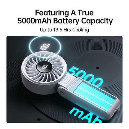 Handheld Neck Desk Fan with LED Display, 5 Speeds, Foldable Personal Portable Fan for Home, Office, or Outdoor Use