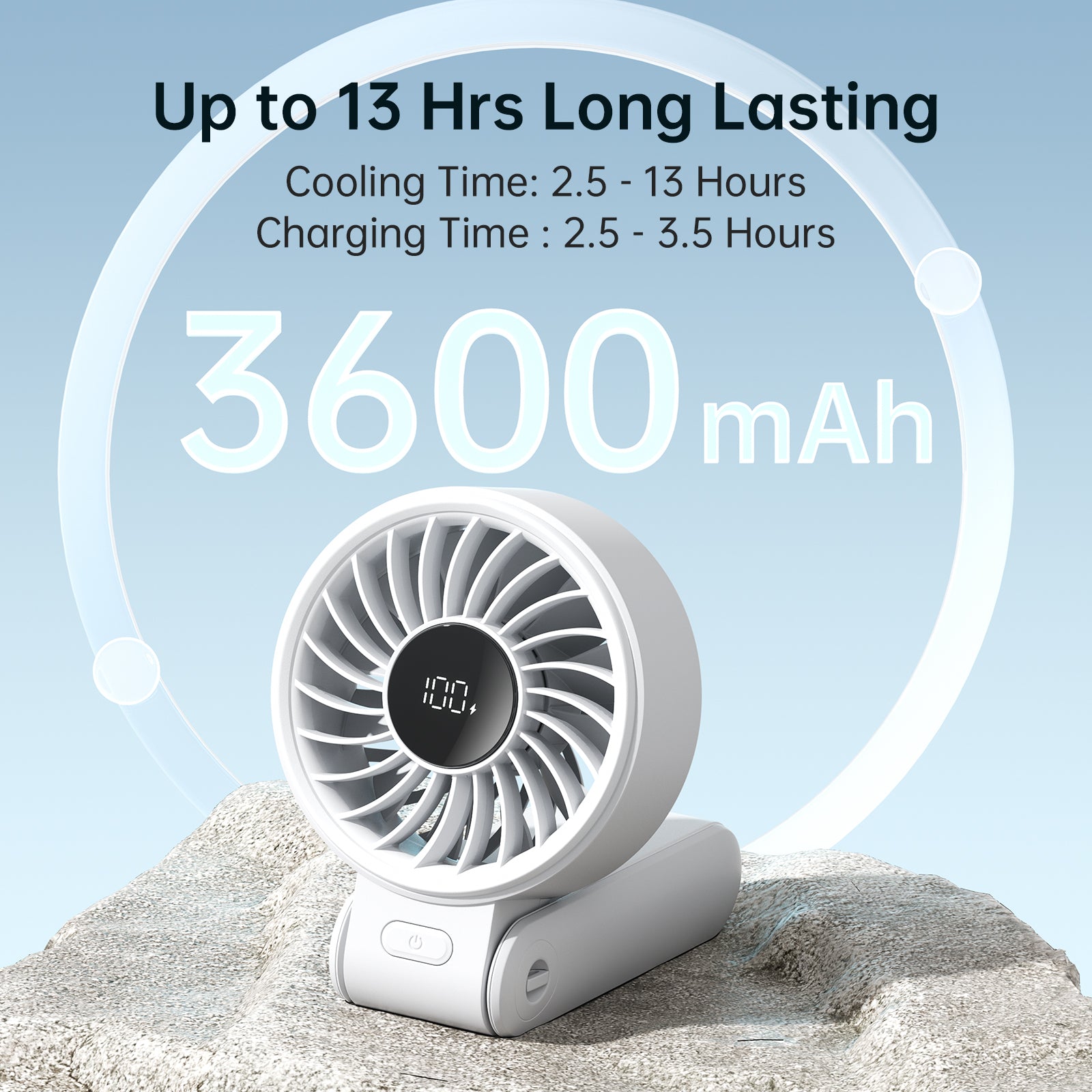 Handheld Neck Desk Fan with LED Display, 5 Speeds, Foldable Personal Portable Fan for Home, Office, or Outdoor Use