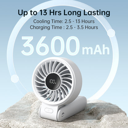Handheld Neck Desk Fan with LED Display, 5 Speeds, Foldable Personal Portable Fan for Home, Office, or Outdoor Use