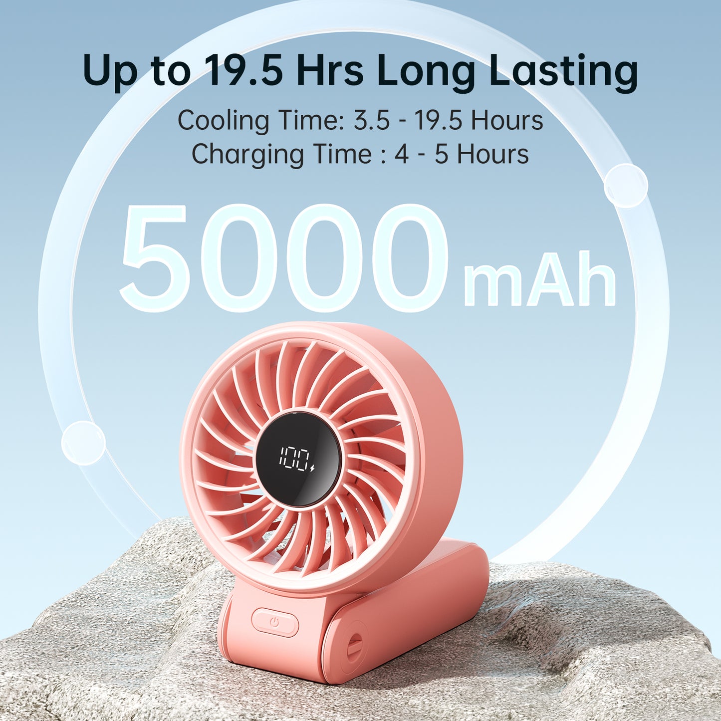 Handheld Neck Desk Fan with LED Display, 5 Speeds, Foldable Personal Portable Fan for Home, Office, or Outdoor Use