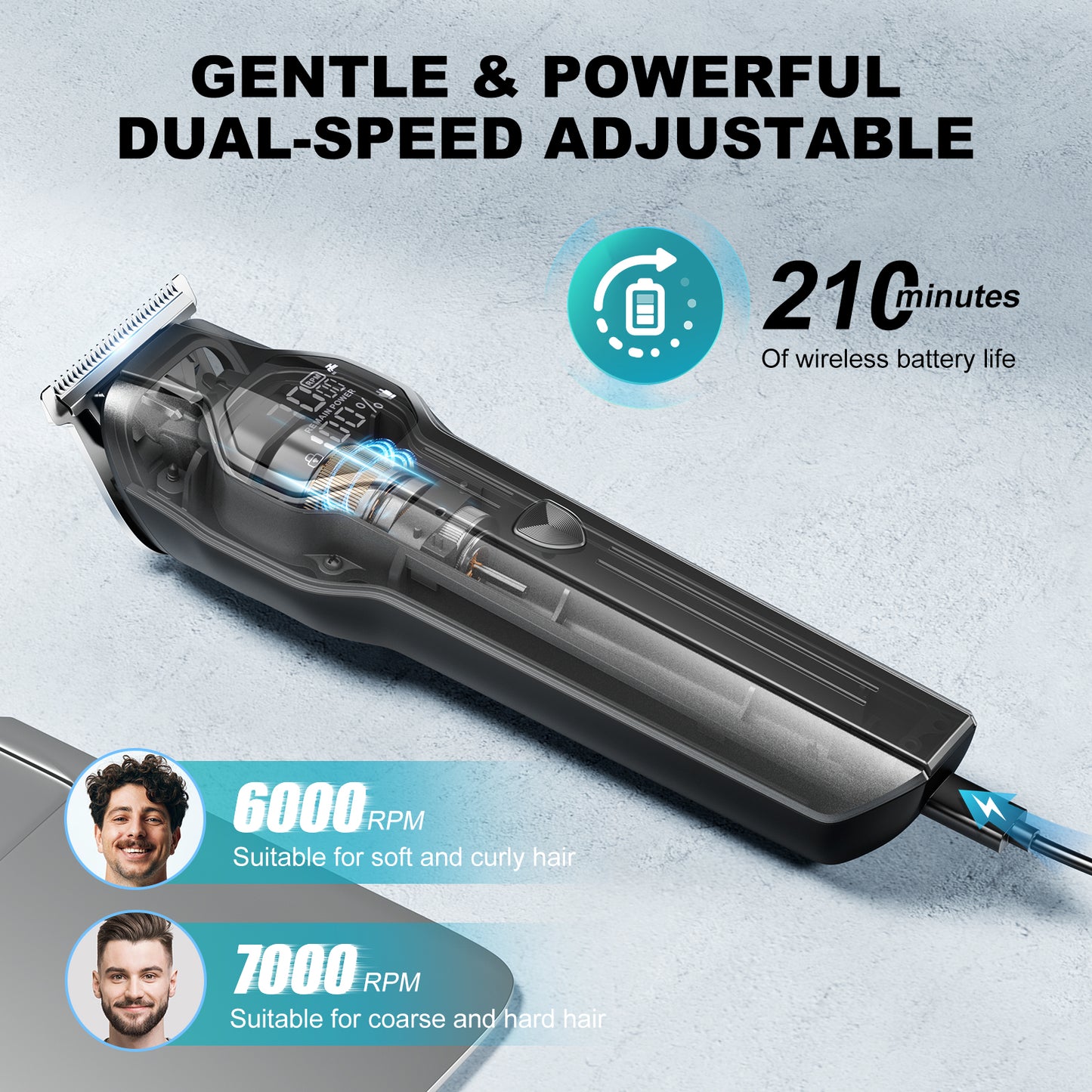 Rechargeable Cordless Hair Clipper Beard Nose Trimmer Set Waterproof Hair Cutting Machine with LED Display for Men Groom