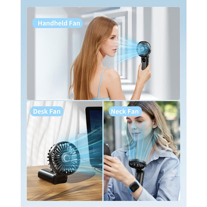 Portable Handheld Fan with LED Display, Foldable 3000mAh Rechargeable Battery Mini Fan for Outdoor, Beach & Travel