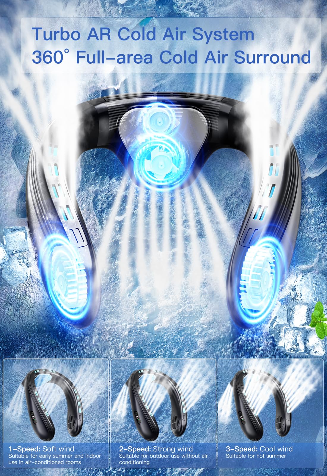 Portable Neck Air Conditioner Fan, Wearable Bladeless Cooling Fan, Rechargeable Personal Semiconductor Cooler