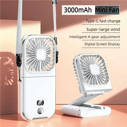 USB Mini Foldable Neck Fan Handheld Desktop Cooling Ventilator Air Cooler, Portable Fan for Camping, Travel, Sports
