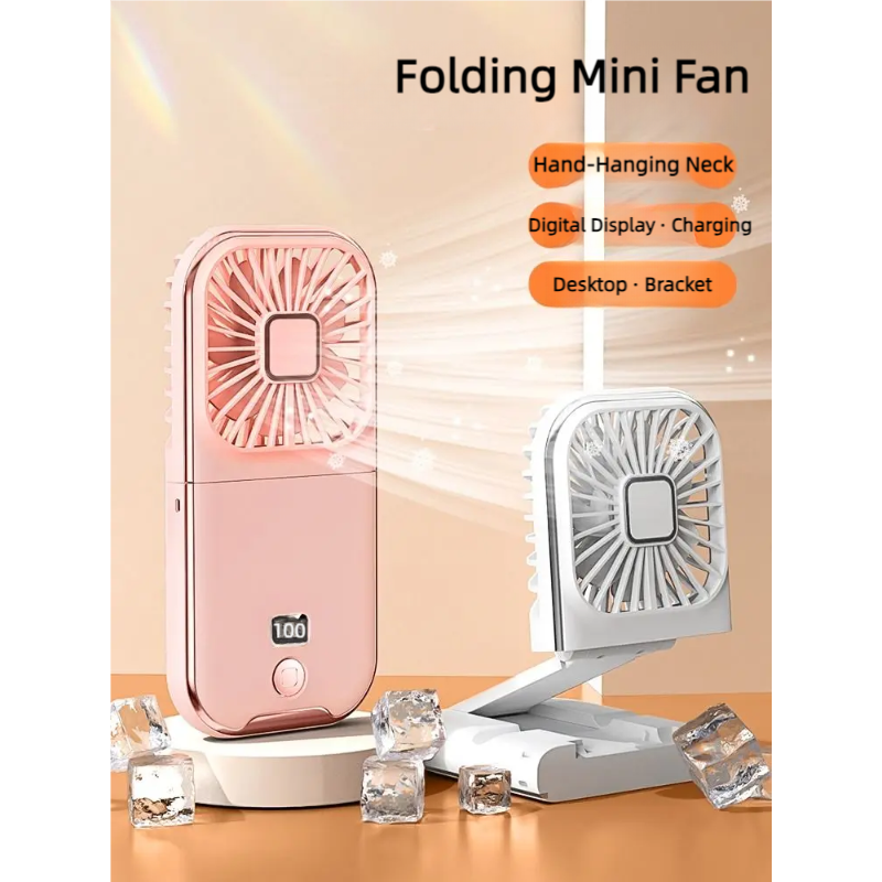 USB Mini Foldable Neck Fan Handheld Desktop Cooling Ventilator Air Cooler, Portable Fan for Camping, Travel, Sports