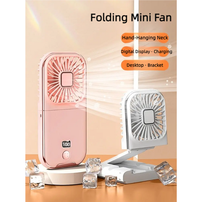 USB Mini Foldable Neck Fan Handheld Desktop Cooling Ventilator Air Cooler, Portable Fan for Camping, Travel, Sports