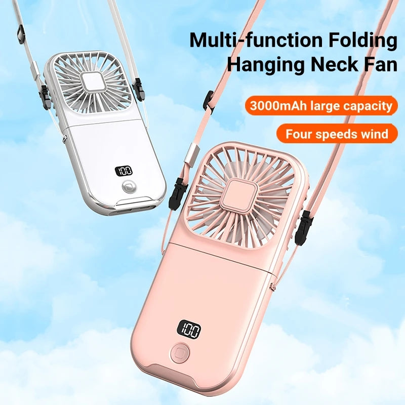 USB Mini Foldable Neck Fan Handheld Desktop Cooling Ventilator Air Cooler, Portable Fan for Camping, Travel, Sports