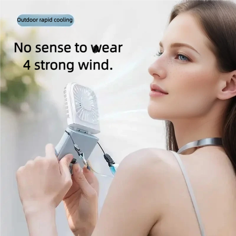 USB Mini Foldable Neck Fan Handheld Desktop Cooling Ventilator Air Cooler, Portable Fan for Camping, Travel, Sports