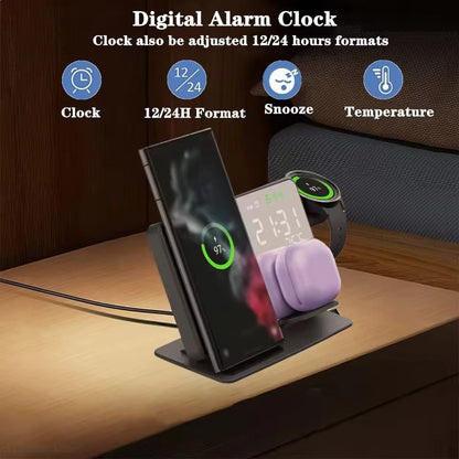 3in1 Wireless Charging Station With Alarm Clock For Samsung Galaxy Watch And Smartphones 2