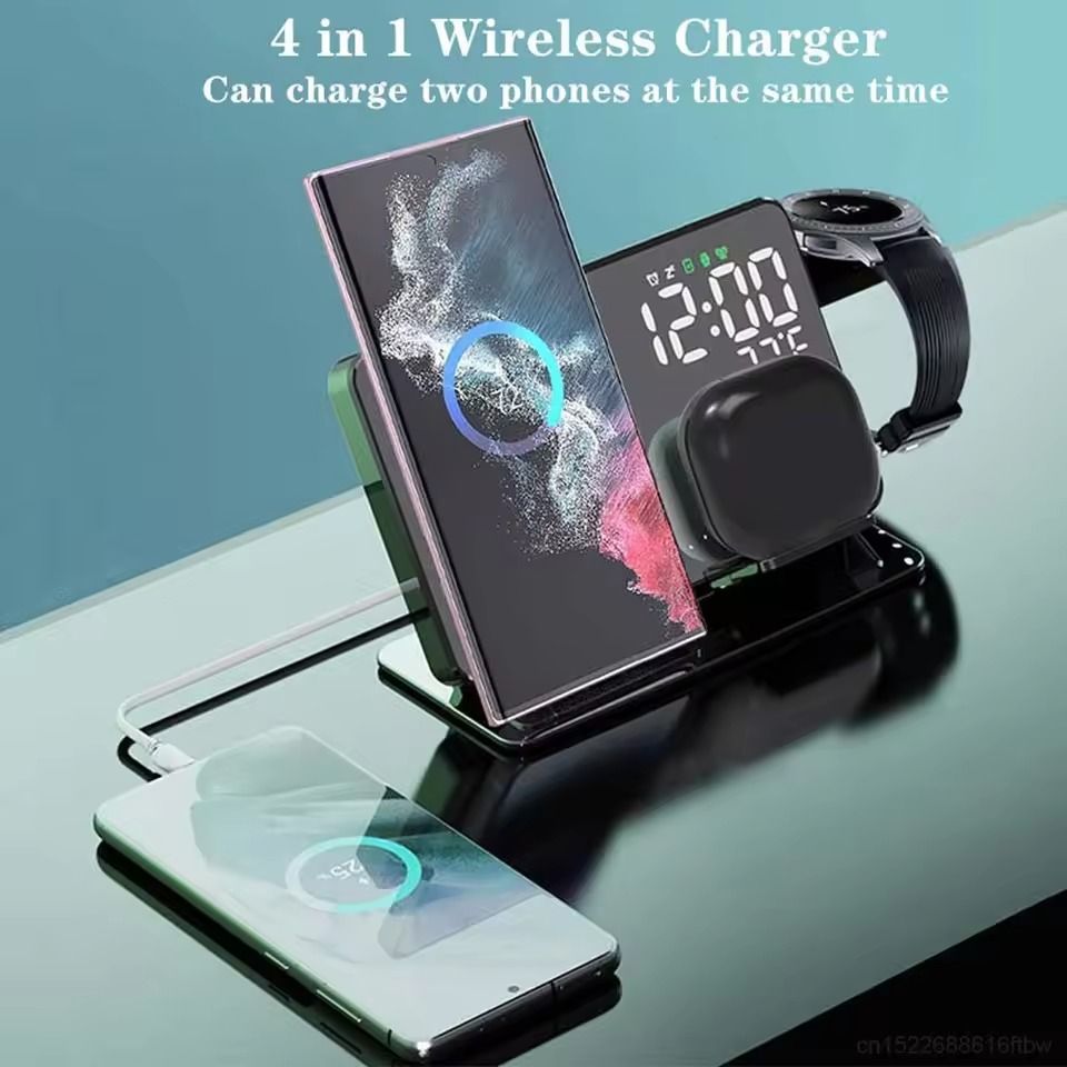 3in1 Wireless Charging Station With Alarm Clock For Samsung Galaxy Watch And Smartphones 3