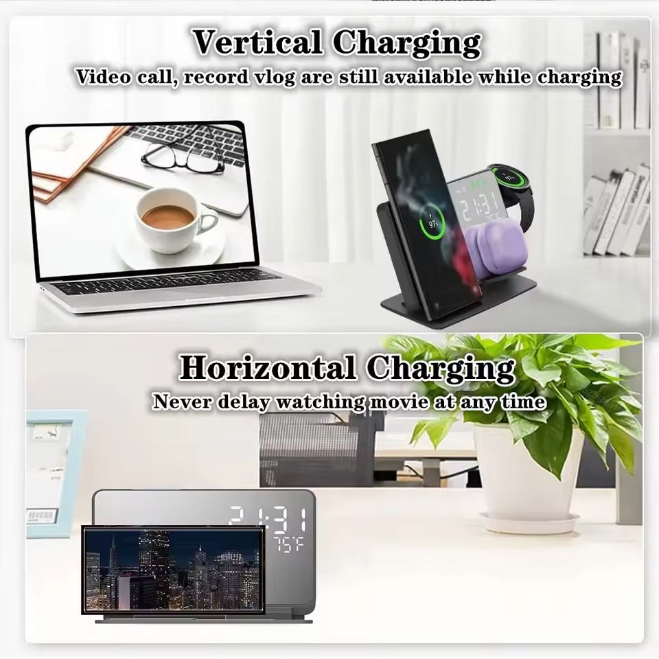 3in1 Wireless Charging Station With Alarm Clock For Samsung Galaxy Watch And Smartphones 5