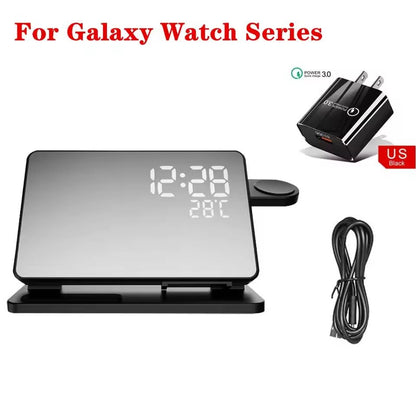 3in1 Wireless Charging Station With Alarm Clock For Samsung Galaxy Watch And Smartphones 8