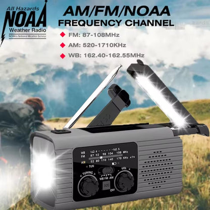 Solar Rechargeable Emergency Radio with LED Light and Hand Crank for Outdoor Adventures