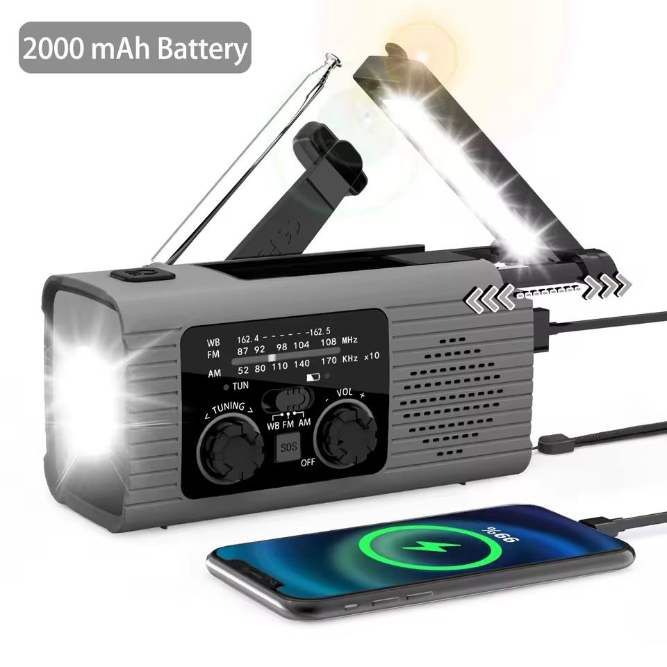 Solar Rechargeable Emergency Radio With LED Light And Hand Crank For Outdoor Adventures 9