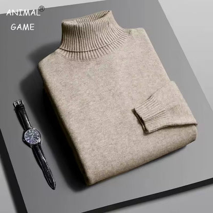 Mens Slim Fit Knitted Turtleneck Sweater with Long Sleeves and Anti-Pilling Fabric