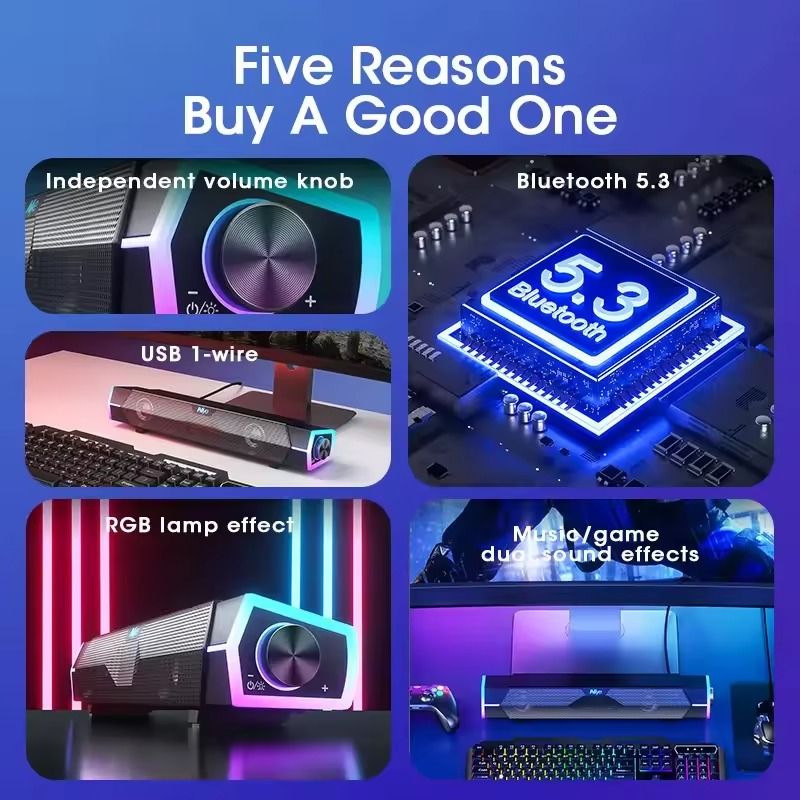 Bluetooth 50 Computer Soundbar With Surround Stereo Subwoofer And Wired Connection 4