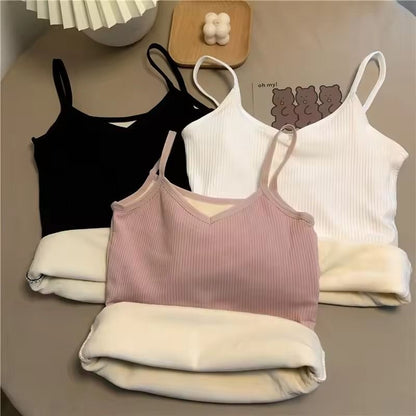 Womens Fleece-Lined Slim Fit Velvet Corset Tank Top
