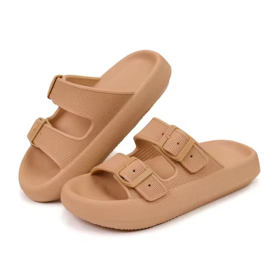 Womens Soft Platform Cloud Slides with Double Buckle