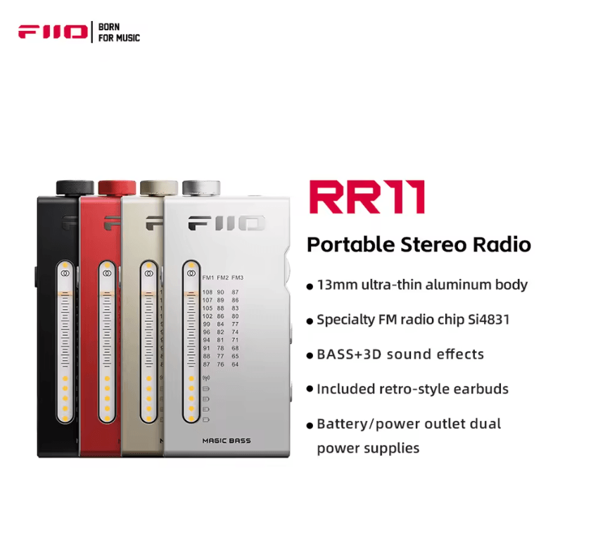 FiiO RR11 Portable HiFi FM Stereo Radio with 3D Bass and Analog Tuning