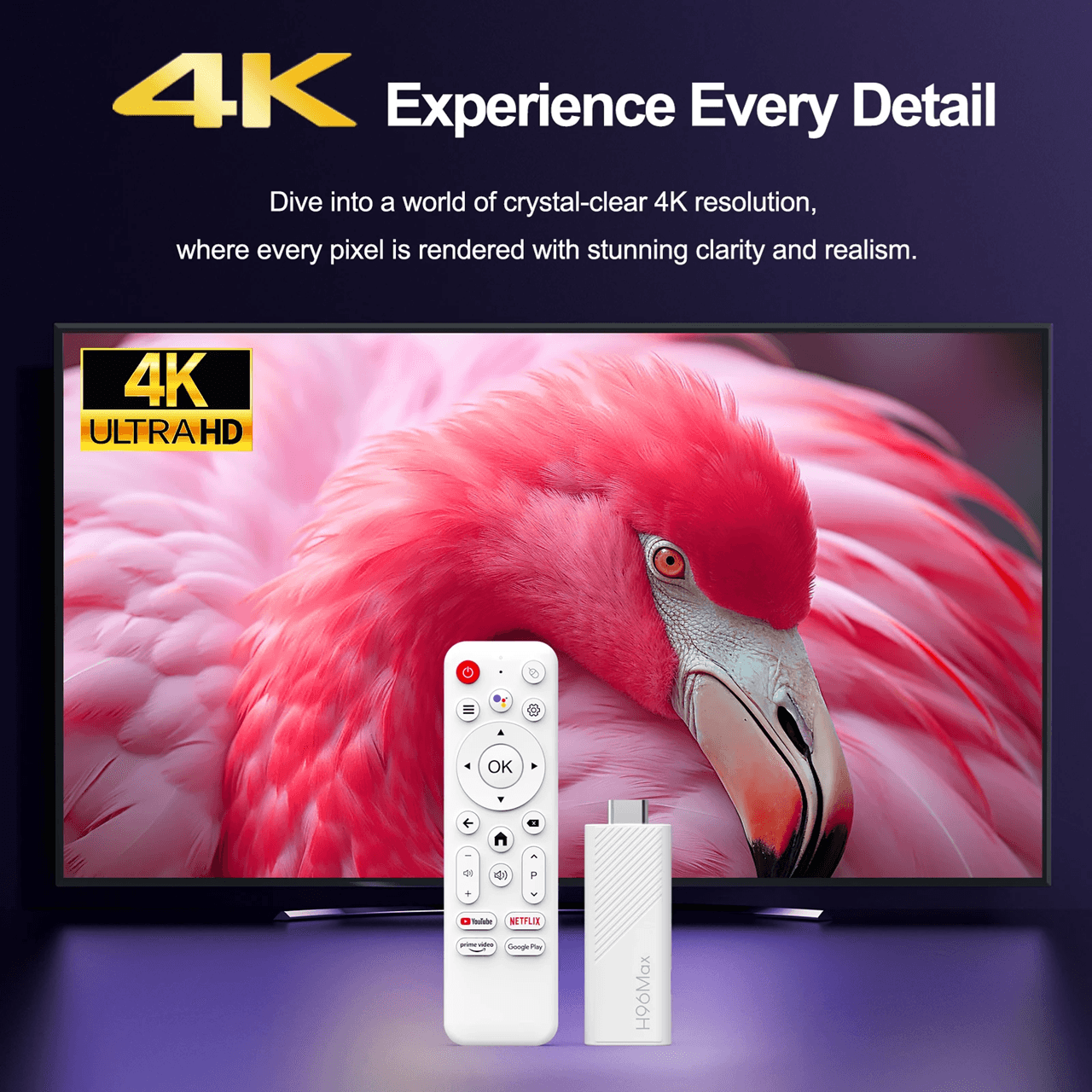 H96 Max H313 4K Android TV Stick with WiFi 6 & Voice Remote