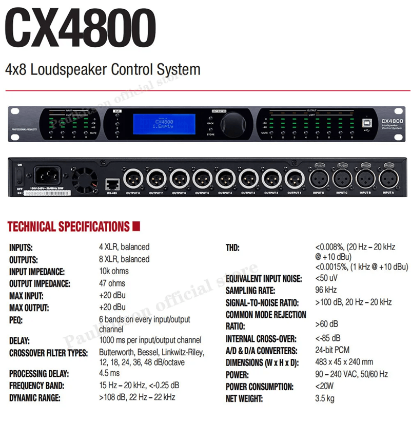 Paulkitson CX4800 Professional Audio Processor 4 In 8 Out 2