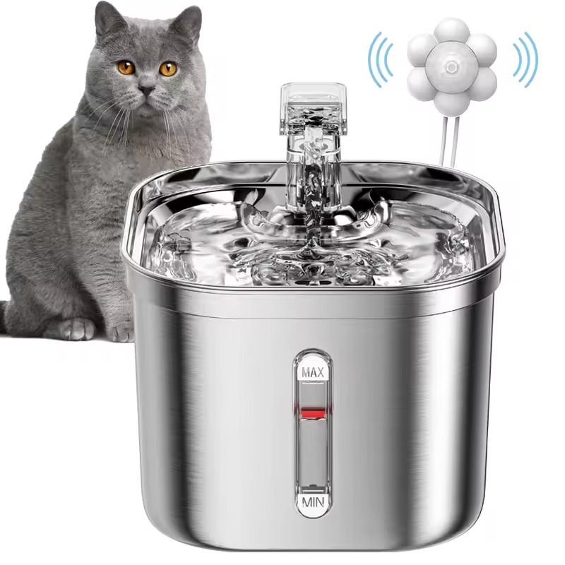 Stainless Steel Cat Fountain with Sensor and Quiet Ultra Filtration System