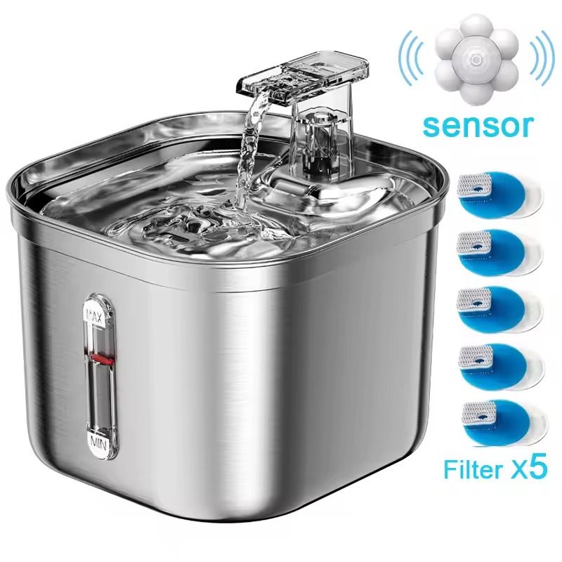 Stainless Steel Cat Fountain With Sensor And Quiet Ultra Filtration System 7