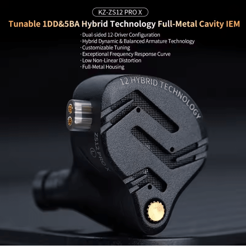 Lenovo KZ ZS12 Pro X Hybrid IEM – Tunable 1DD 5BA Metal Earphones