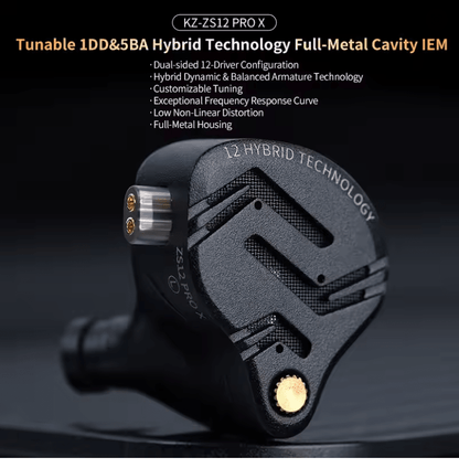 Lenovo KZ ZS12 Pro X Hybrid IEM – Tunable 1DD 5BA Metal Earphones