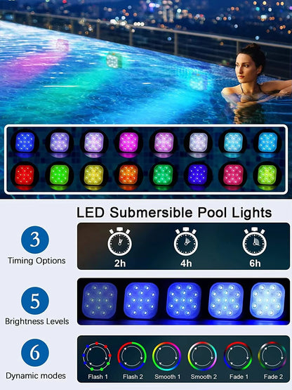 Rechargeable Underwater Pool Lights  RemoteControlled LED Submersible Lights With Timer  Color Chan 1