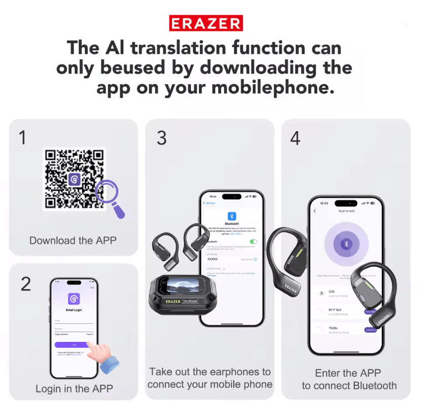 Erazer XP6 AI Translator Earbuds Bluetooth 54 Waterproof 2