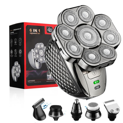 Rechargeable Men Bald Head Shaver with 9 Floating Blades, Beard, Nose & Ear Trimmer, Electric Razor, Facial Grooming kit