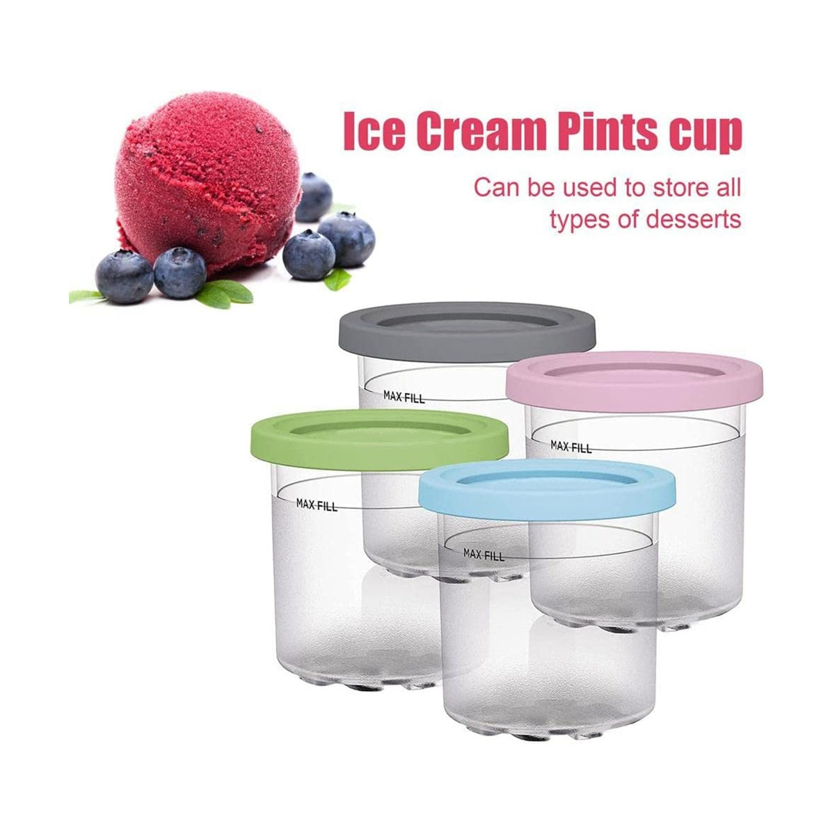 Ice Cream Containers with Lids for Ninja Creami, Reusable Ice Cream Pints Cup for Homemade Frozen Desserts
