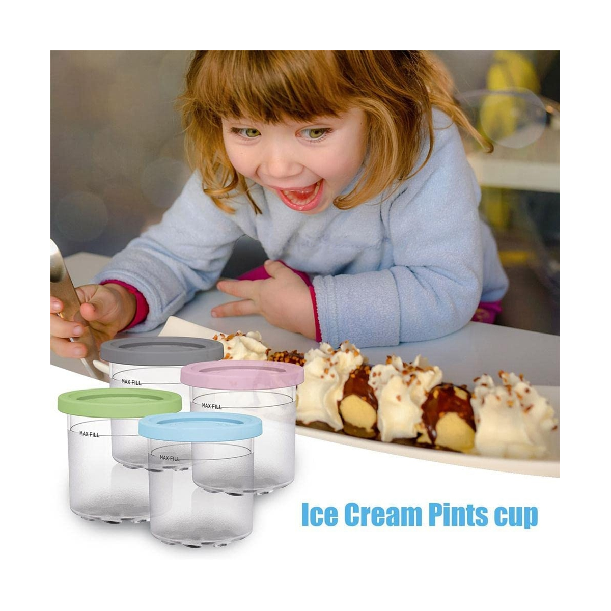 Ice Cream Containers with Lids for Ninja Creami, Reusable Ice Cream Pints Cup for Homemade Frozen Desserts