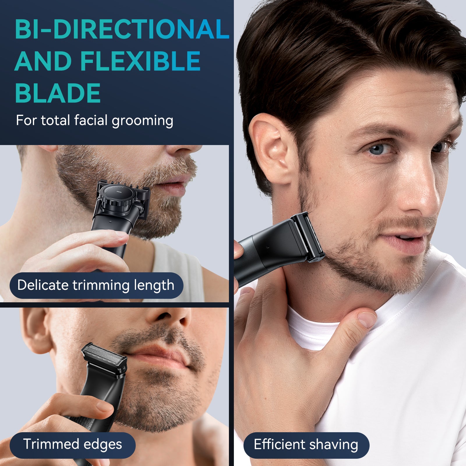 Men Body Hair Razor & Beard Trimmer, Dual sided Blade, IPX6 Waterproof Electric Grooming Tool