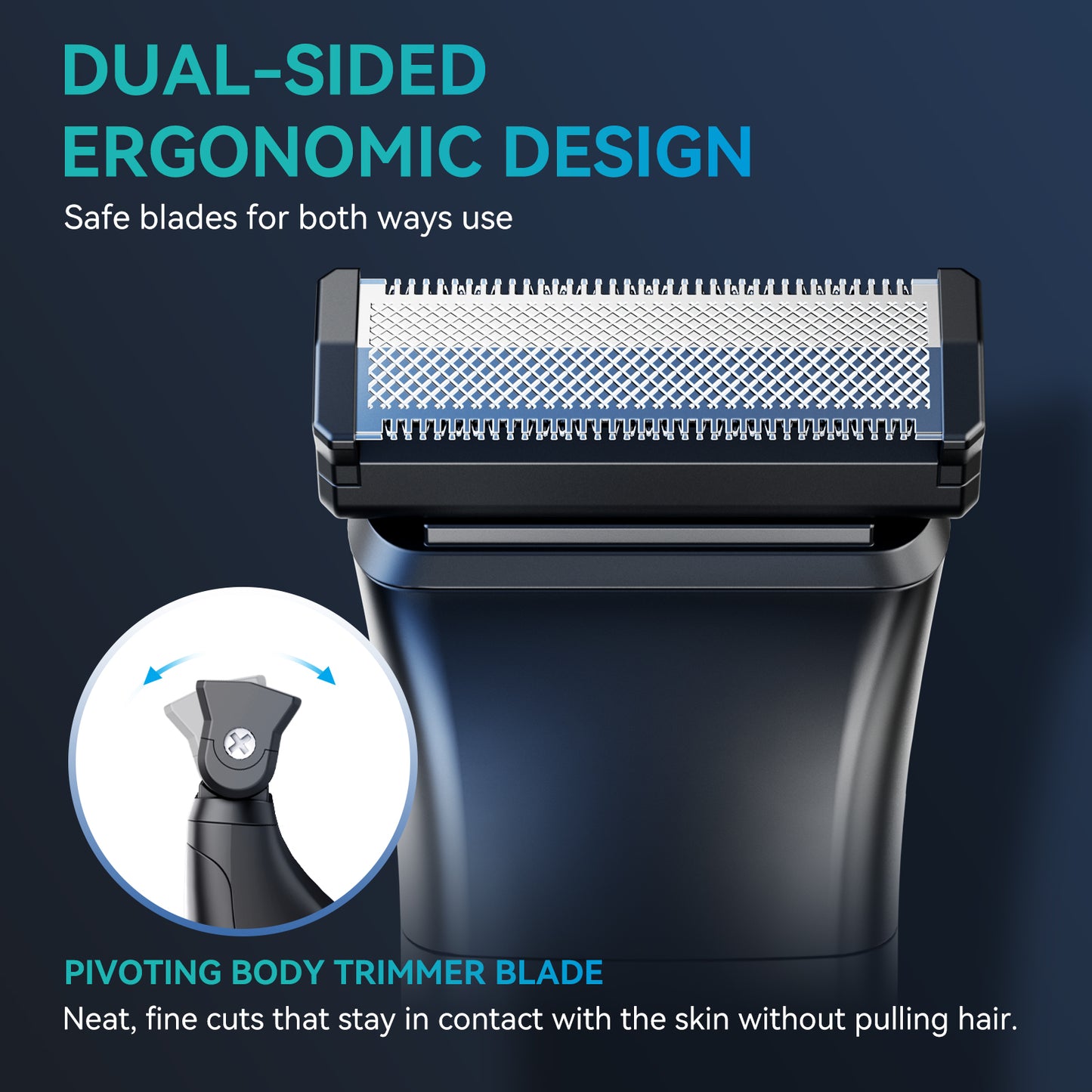 Men Body Hair Razor & Beard Trimmer, Dual sided Blade, IPX6 Waterproof Electric Grooming Tool